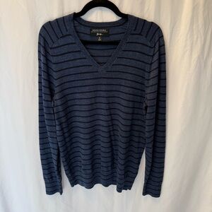 Banana Republic Blue Striped V-Neck Sweater